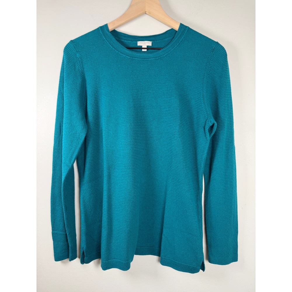 Talbots Textured Knit Lightweight Teal Sweater Womens Large Peacock Blue